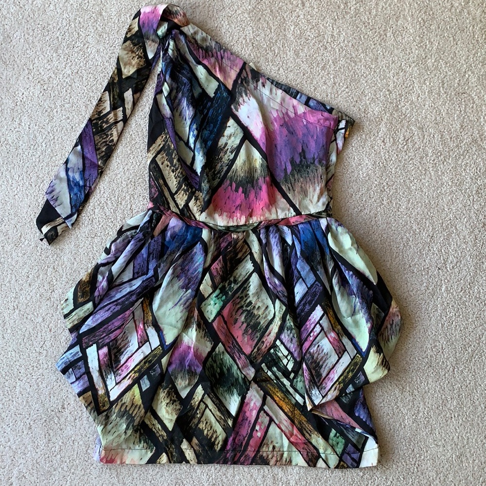 One shoulder dress with unique draped skirt